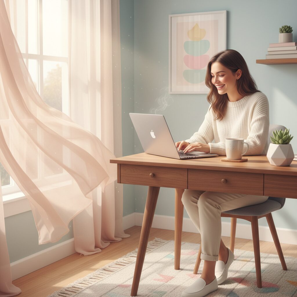 30代女性が在宅で副業をしているイメージ画像