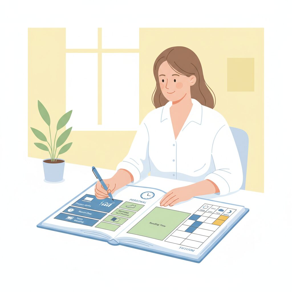 仕事・家事・自分時間を管理する30代女性のイメージ画像