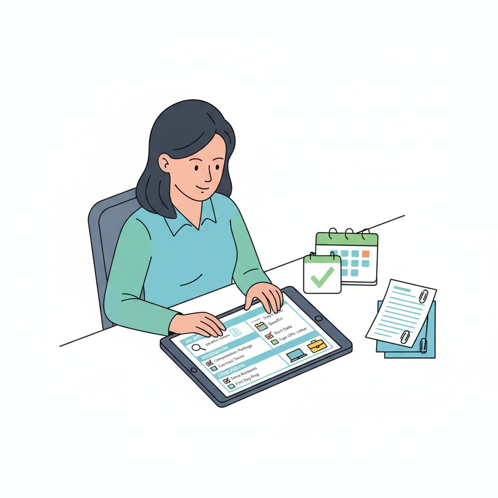 転職内定後にやることを確認する30代女性のイメージ画像