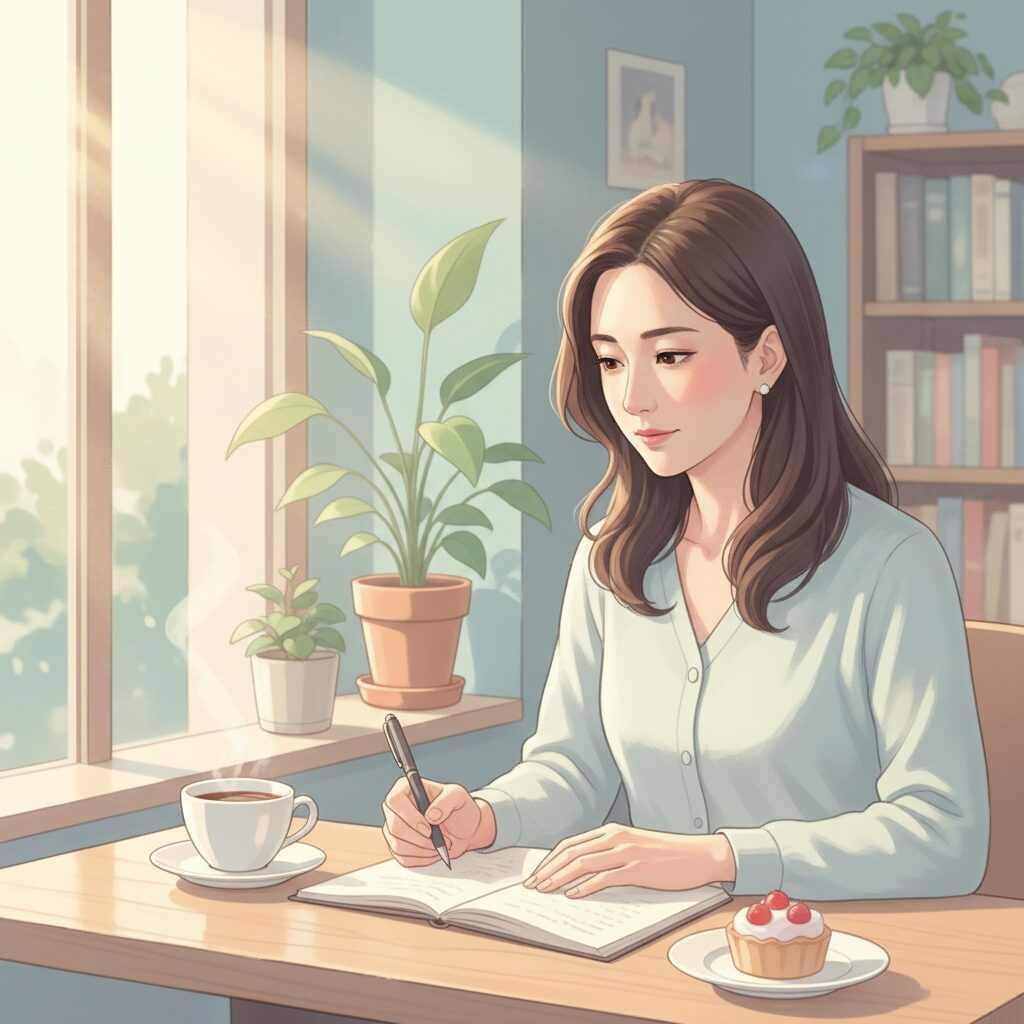 ノートにキャリアプランを書く30代女性